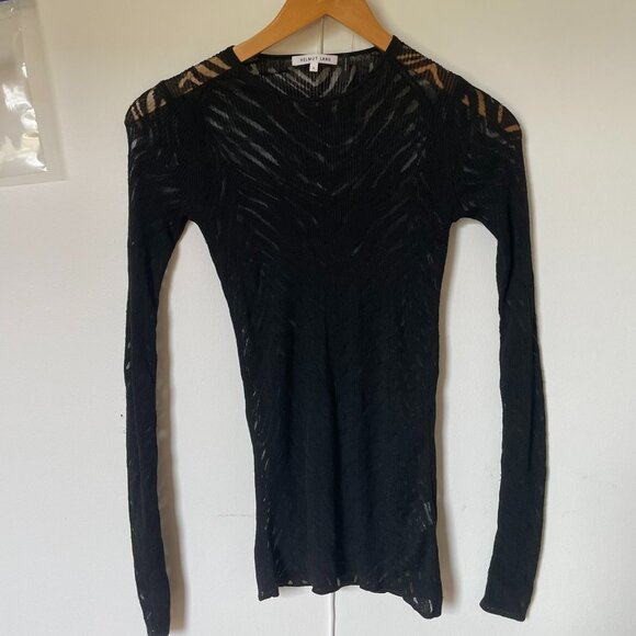 Helmet Lang sheer tiger-stripe knit top, size S - Picture 1 of 3